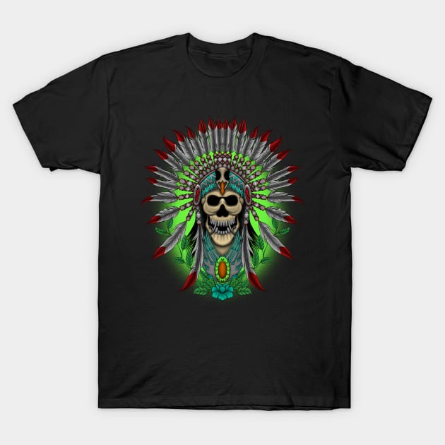 Native american head skull T-Shirt by penasavior